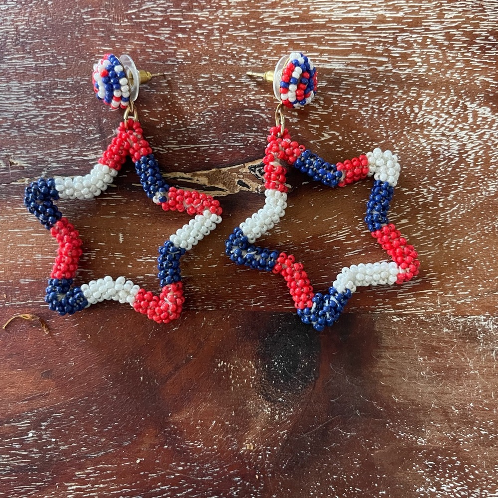 Red, White, and Blue Beaded Star Earrings